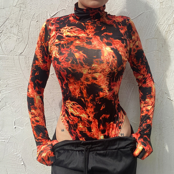 fire print bodysuit