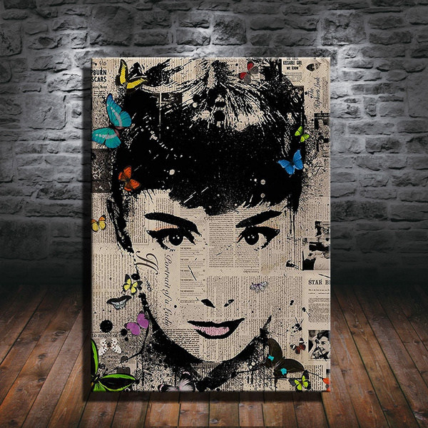 Unframed Audrey Hepburn Canvas Wall Art Printing Newspaper Style Iconic Pop Art Vintage Movie Star Home Decor Artwork 24x36 Wish