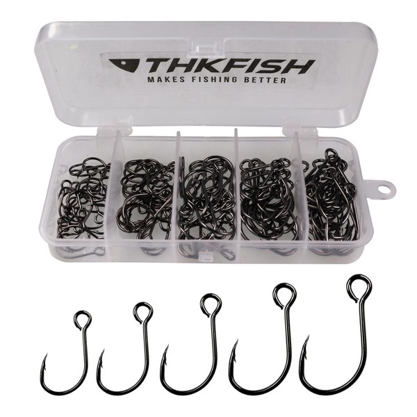 THKFISH 50pcs/box Inline Single Hook Large Eye Fishing Hook for