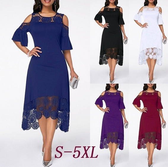 elegant pure color short sleeves maxi dress