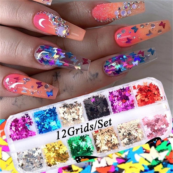 12grids Set Nail Butterfly Sequins Wish