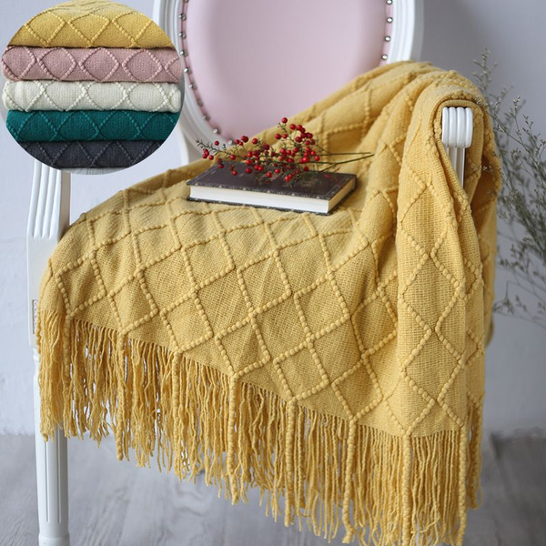 Knitted Throw Thread Blanket Tassels Home Bed Sofa Travel Nap Shawl Blanket Soft 