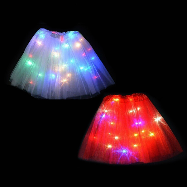 JIEHED Tutu Magic Light Princess LED Dancing Skirt Luminous Christmas Party Stage Tulle Ballet Children Girl Mini Skirt Elastic Dress Costume Dance for Girls Birthday（Multiple Colour）