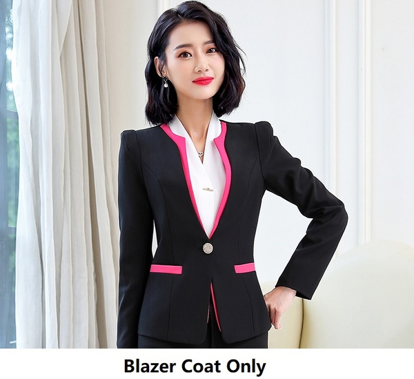 Women's Office Formal Work Wear Pant Suit Jacket Ladies Pink Black