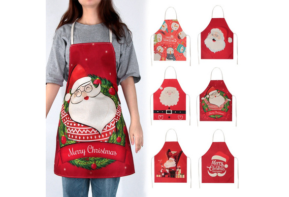 Adults Christmas Apron Christmas Santa Claus ApronPrint Waist Cloth Festival Ornament Cooking Accessories for Women Men (Red Beige, One Size)