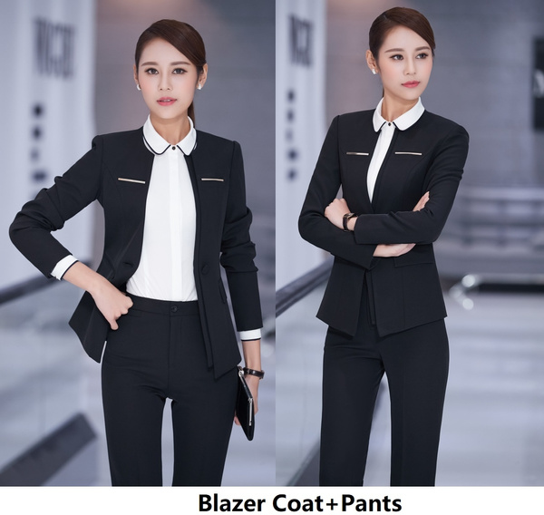 Novelty Black Formal Uniform Designs Pantsuits for Women Business Work Wear  Autumn Winter Long Sleeve with Jackets and Pants Professional Ladies