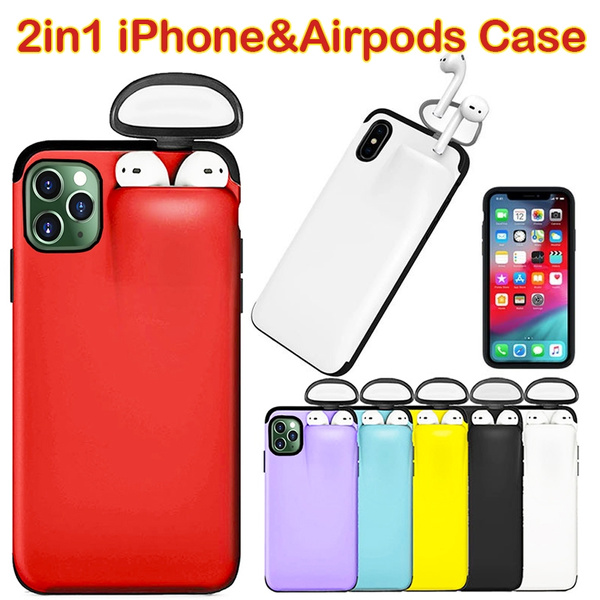 2-in-1 Silicone IPhone Case Airpods Cover for IPhone 6/7/8/6 Plus/7 Plus/8  Plus/X/XS/XR/XS Max/11/11 Pro/11Pro Max Anti-shock Wireless Bluetooth  Earphone Case Earbuds Protector | Wish