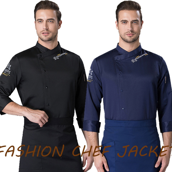 QWA Long Sleeve Man Western Restaurant Chef Jacket Woman Cafe Kitchen Work  Wear Bakery Cooking Tops Fast Food Chef Uniform (Color : Blue, Size 