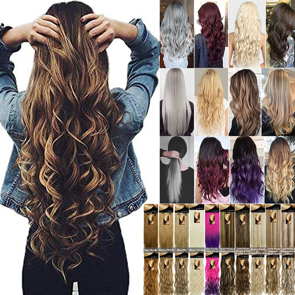 Double Weft 7Pcs Clip in Hair Extensions Curly Wavy Straight 24