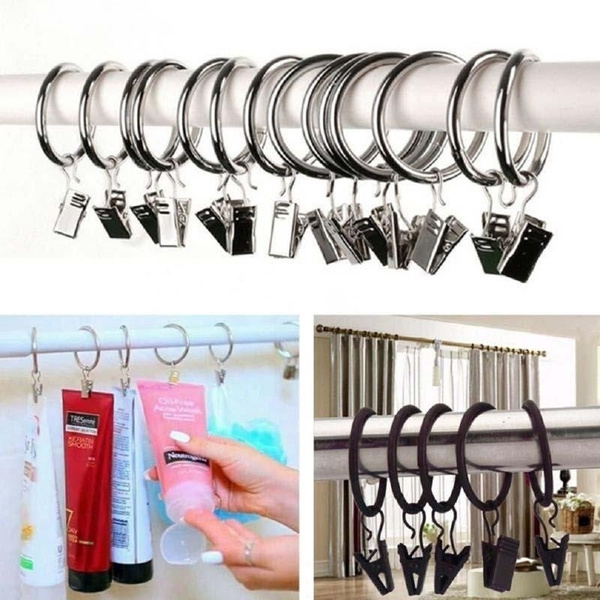 10Pcs Stainless Steel Window Shower Curtain Clips Hook Metal Clips Rings Set 
