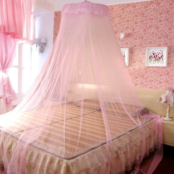 HOUSWEETY Pink New Round Lace Curtain Dome Bed Canopy Netting Princess Mosquito 