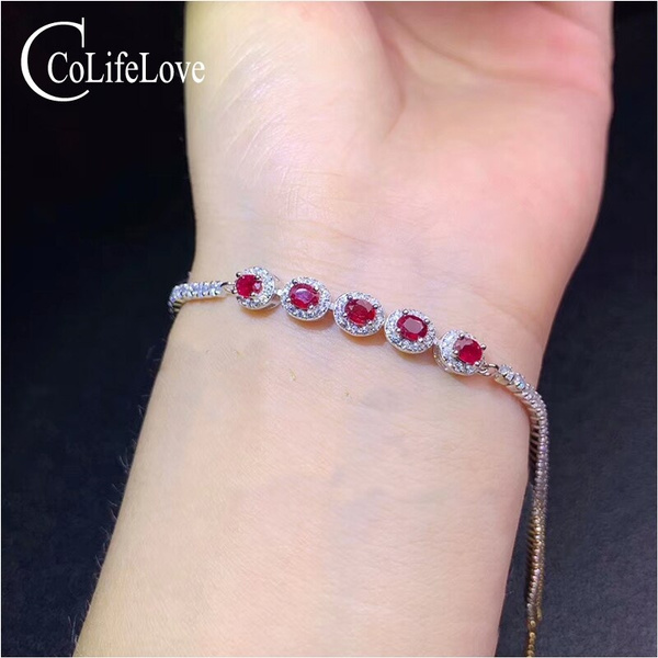 Natural Ruby Bracelet July Birthstone 925 Sterling Silver Women Wedding  Jewelry | eBay