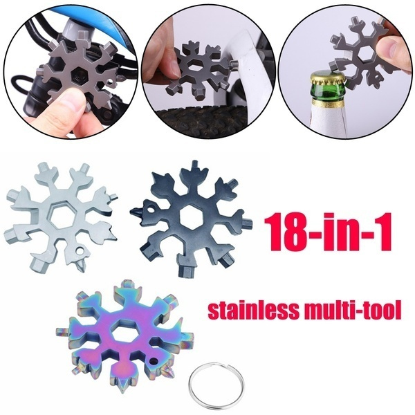 18 In 1 Metal Tool MultiTool Portable Snowflake Shape Key Chain Screwdriver
