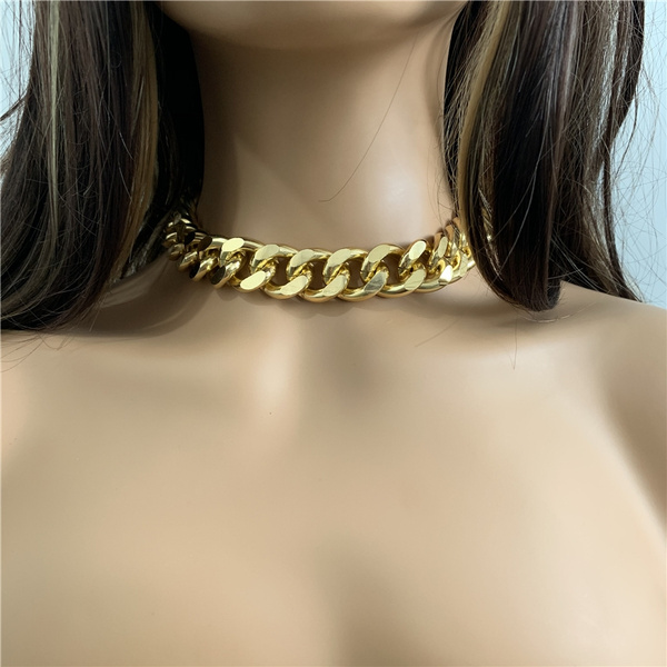 Prettyia Gold Stainless Steel Heavy Link Curb Cuban Chain Punk Rock Choker Necklace