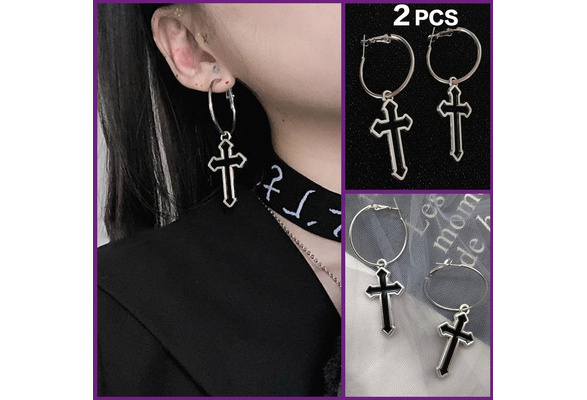 2PCS Funky Large Cross Drop Earrings Gold and Silver Big