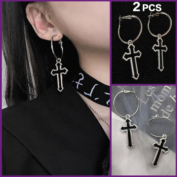 emo cross earrings