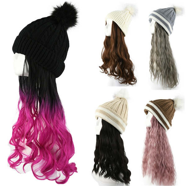 Hair Wig Hat Women Warm Beanie Wool 