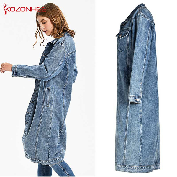 Womens Denim Jacket Long Sleeve Jeans Jacket Ladies Coat Pocket Plus Size  Autumn | eBay