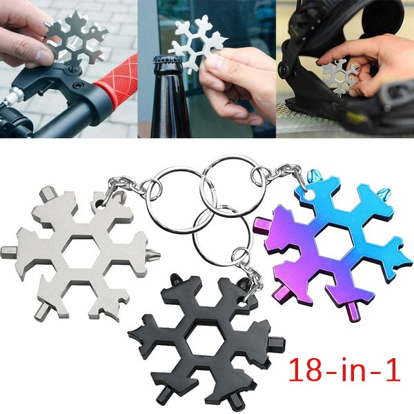 Key Chain Screwdriver Stainless Tool Snowflake Shape Multi Tool 18 In 1 Portable 