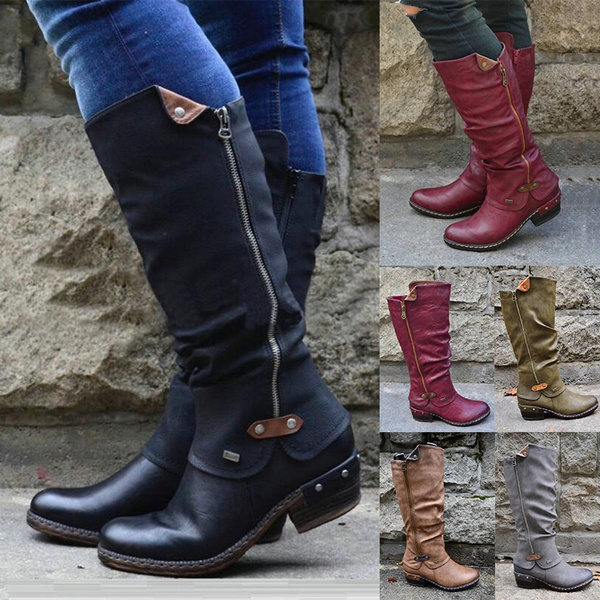 Ladies Leather Long Boots Plus Size 