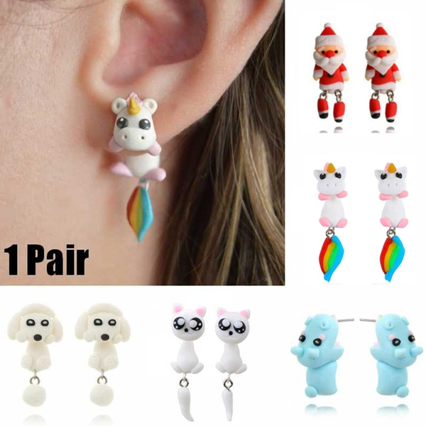 1Pair Polymer Clay Cute Unicorn Pendant Earrings Lovely DIY Handmade Animal  Earrings Stud Earring Girls Kids Gift | Wish