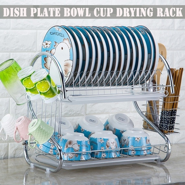 2-Tier Multi-function Stainless Steel Dish Drying Rack,Cup Drainer Strainer 