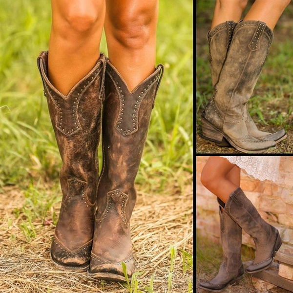 distressed mid calf boots