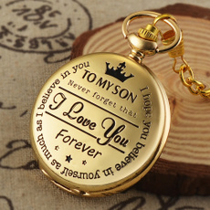 Pendant Pocket Watches Personalized Pattern To My Son Love Round Shape Vintage Roman Numerals Dial with Chain Perfect Gifts for Son From Mom and Dad for Christmas, Birthday, Graduation