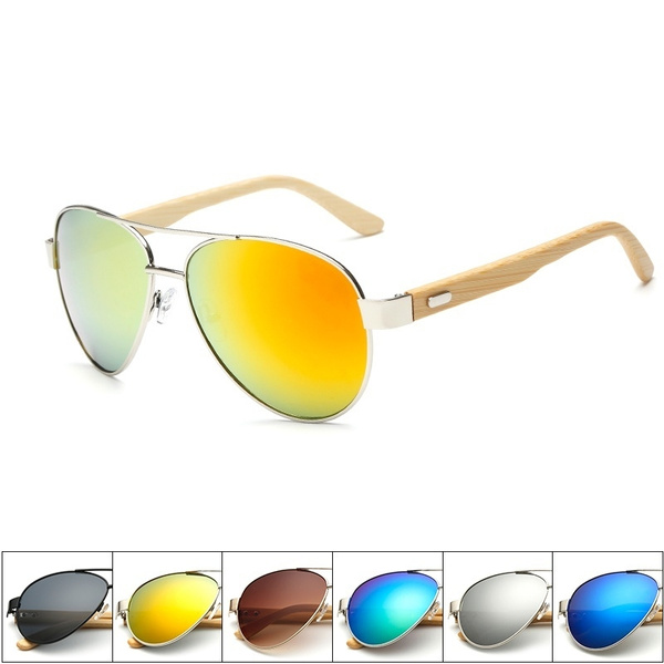 Bamboo pilot Sunglasses Men Wooden metal Women pilot Brand Designer Mirror  Original fish Sun Glasses drive Oculos de sol