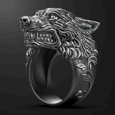 Goth, wolfheadring, Stainless Steel, Hunter
