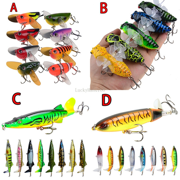 Fishing Lures Floating Rotating Tail/Wings Topwater Bait Treble