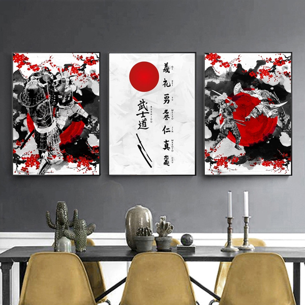 3pcs Home Decor Prints Posters Japanese Samurai Wall Art Canvas Painting Abstract Japan Warrior Pictures For Living Room Aisle Sofa Artwork No Frame Wish - Samurai Home Decor