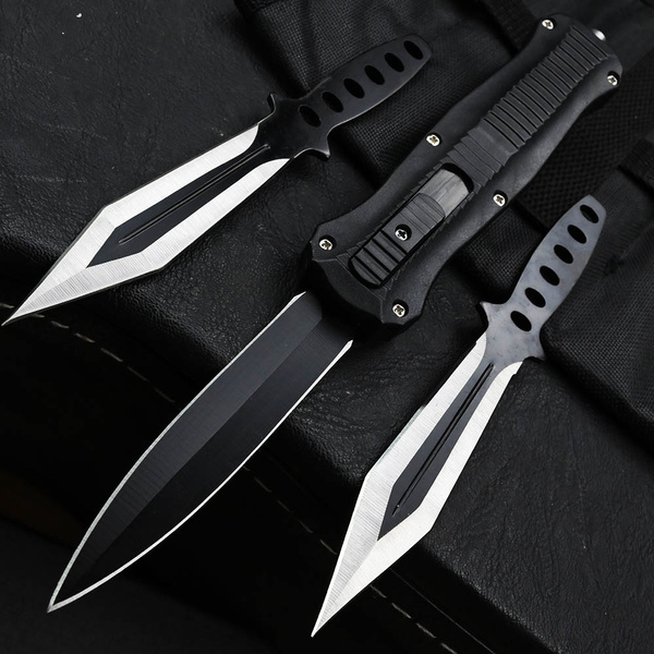 OTF Knives Set , Out The Front Automatic Knives Assassin Hidden Knife ,  with Two Combat Ninja Throwing Knives Set