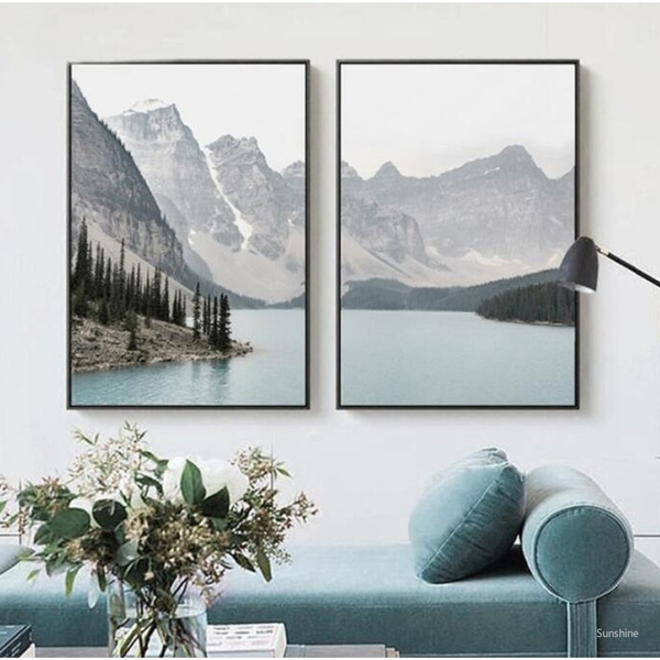 Wall Art Picture Mountain Lake Nature Landscape Poster Nordic Style Canvas Print 
