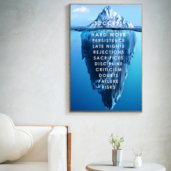 Success Quotes Motivational Poster Ice Mountain Canvas Print Office Room Decor 