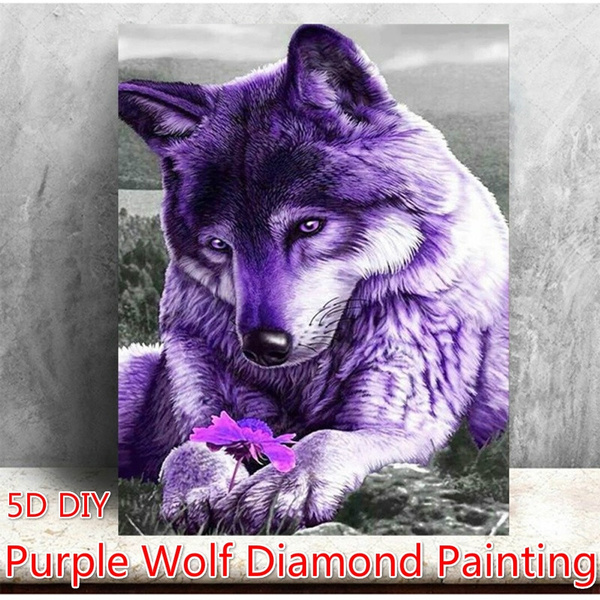 New Arrive Creative Full Round 5D Diamond Semi-finished Purple Wolf Diamond  Painting DIY Diamond Painting Cross-Stitch Craft & Hobby Fabric