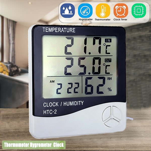 Digital Hygrometer Thermometer Humidity Meter with Clock LCD