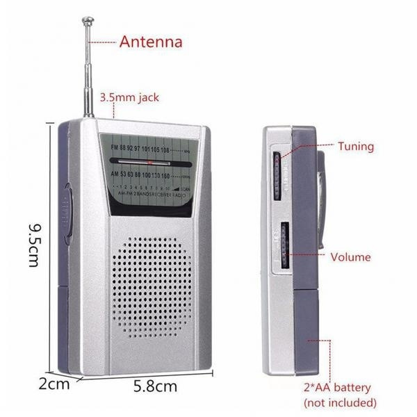 Mini Portable Pocket AM FM Radio Speaker Telescopic Antenna 3.5mm Earphone Jack 