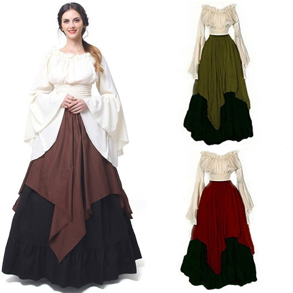 New Halloween Cosplay Maxi Dress Woman Retro Style Renaissance Gothic 