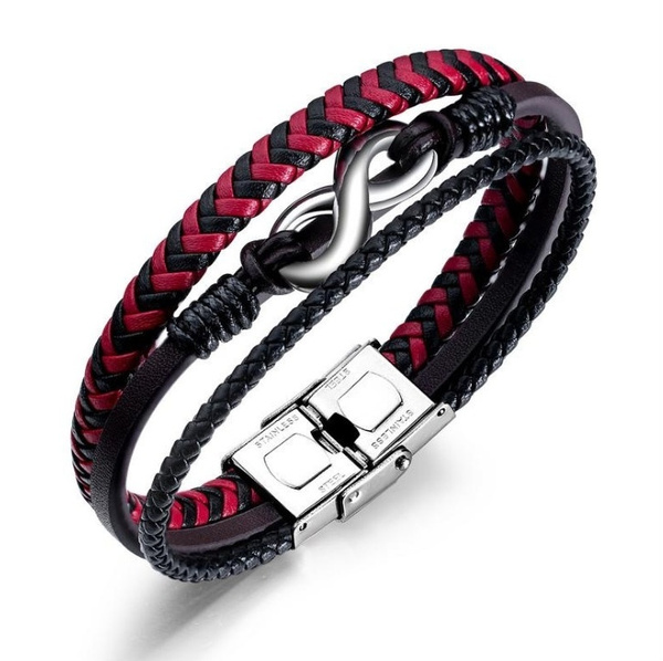 Pulsera De Cuero Negro Y Rojo Pulsera De Hombre Pulsera De Pulsera De Cuero Negro Y Rojo Pulsera De Hombre Pulsera De
