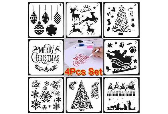Scrapbook Glass Greeting Card Notebook Face Cookie Home Decor ESideStep 8Pcs Christmas Stencils Templates Painting DIY Crafts Templates Xmas Christmas Stencils for or Spraying