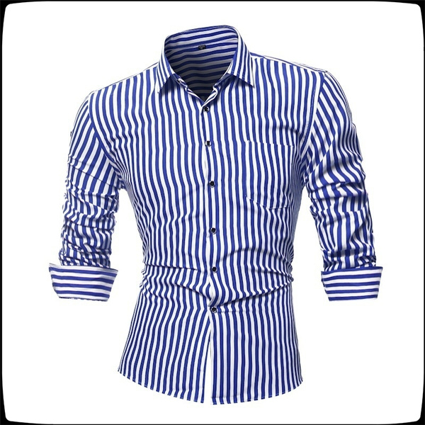 Fashion Formal Shirts Long Sleeve Shirts H&M Long Sleeve Shirt blue-white striped pattern business style 