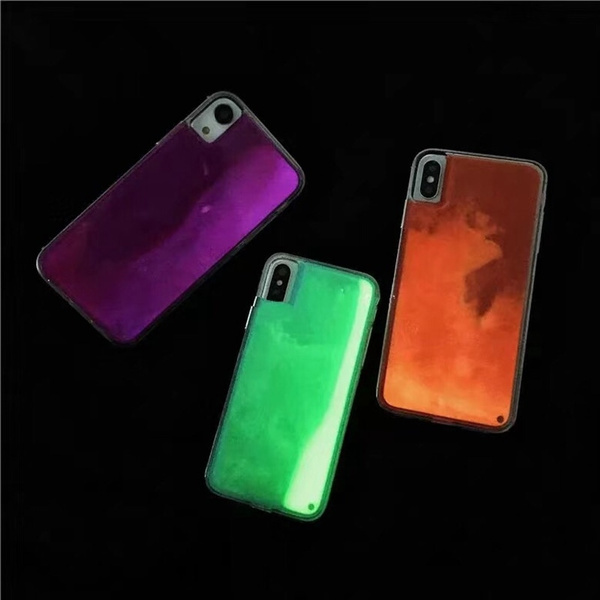 Luminous Neon Sand Mobile Case for IPhone 11 Pro Max 11 XR XS Max X 6 7 8 Plus Glow In The Dark Liquid Glitter Quicksand Phone Case Cover Capa