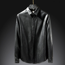 mens leather shirts, casualleather, Shirt, Long Sleeve