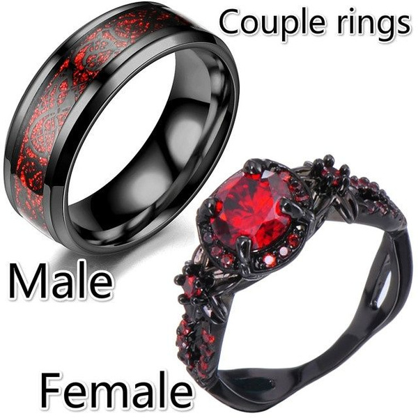 heelal Encyclopedie levend Couples Rings Steel Titanium Steel Men's Ring Ruby Women's Wedding Bands  Ring Size 5-13 Lovers' Rings | Wish