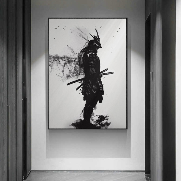 Black and White Japanese Samurai Painting Picture Home Wall Poster Black and White Japanese Samurai Painting Picture Home Wall Poster