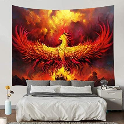 Bath Fire Phoenix Tapestry Wall Hanging Golden Red Burning Phoenix