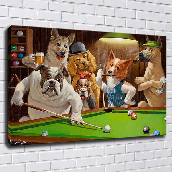 dogs playing pool canvas art