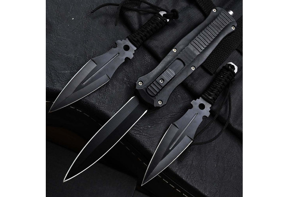 OTF Knives Set , Out The Front Automatic Knives Assassin Hidden Knife ,  with Two Combat Ninja Throwing Knives Set