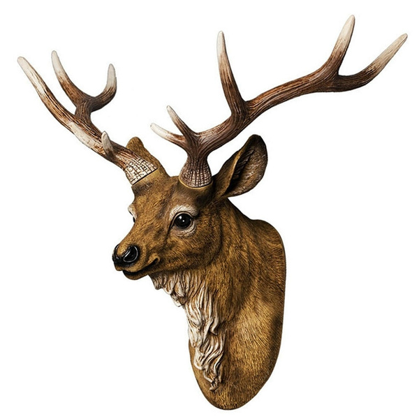 Resin Stag Deer Head Reindeer Sculpture Ornament Black Silver Homes Wall Decor 